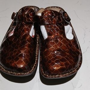 Alegria Brown Dress Shoes with Textured Leather and Buckle Detail